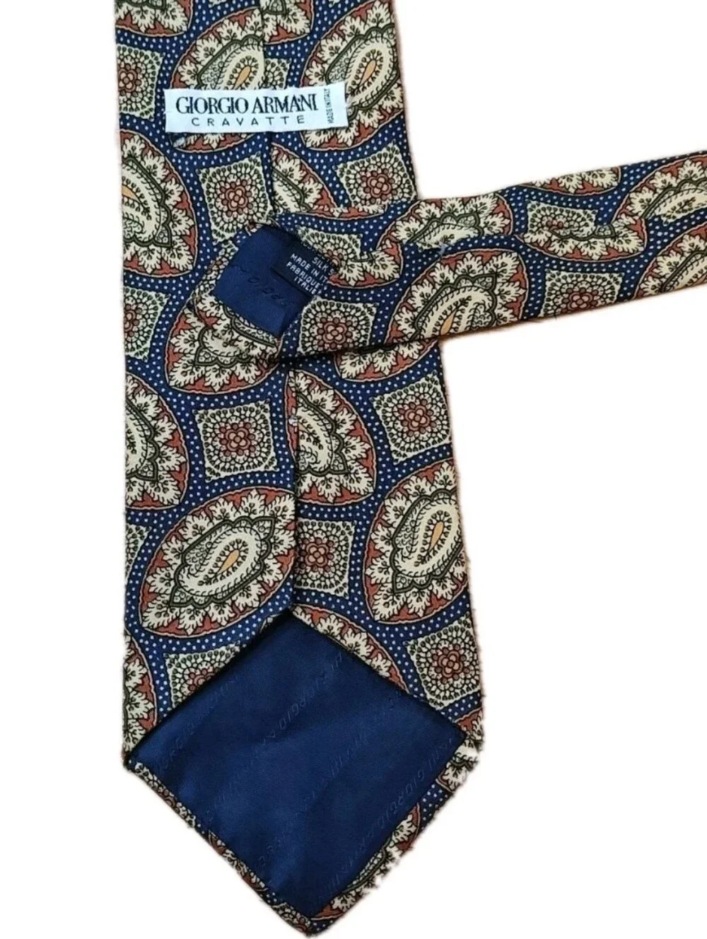 Giorgio Armani Cravette Italian Silk Mens Neck Tie Navy Brown Paisley W 4